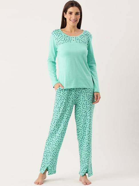 Slumber Jill Green Printed Pajama Set