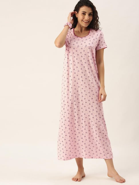 Slumber Jill Pink Printed Nighty with Scrunchie