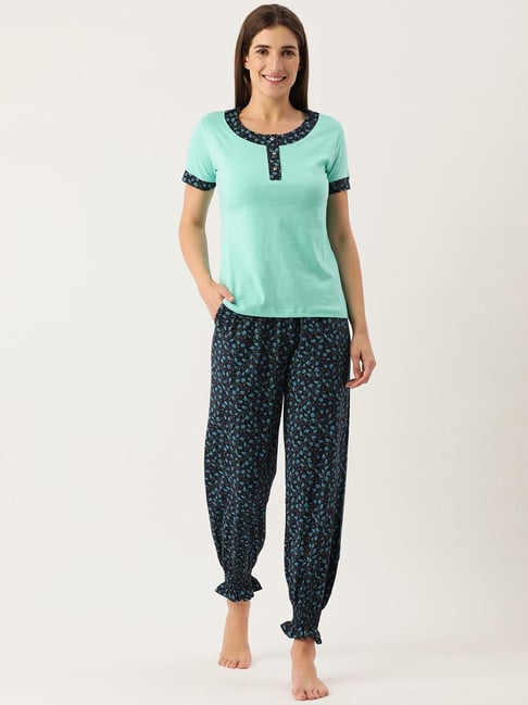 Slumber Jill Green Printed Pajama Set