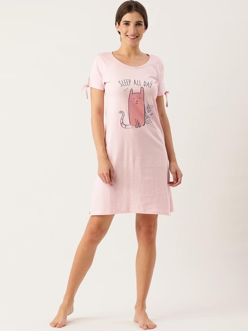 Slumber Jill Light Pink Graphic Print Night Dress with Scrunchie