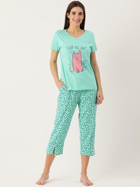 Slumber Jill Green Graphic Print Capri Set