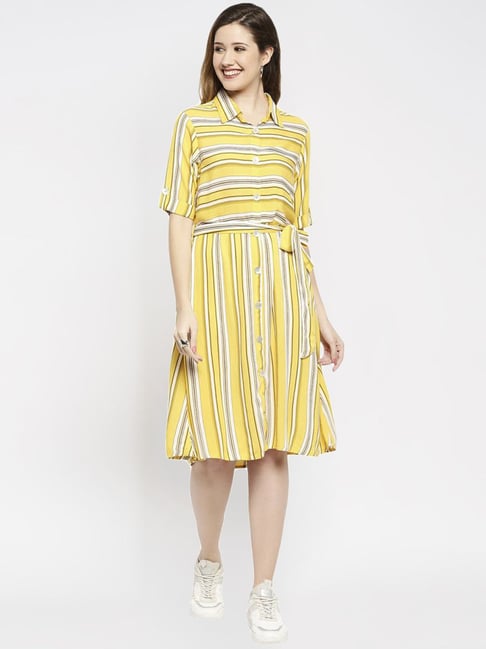 Ethnicity Yellow Striped A-Line dress Dress Price in India