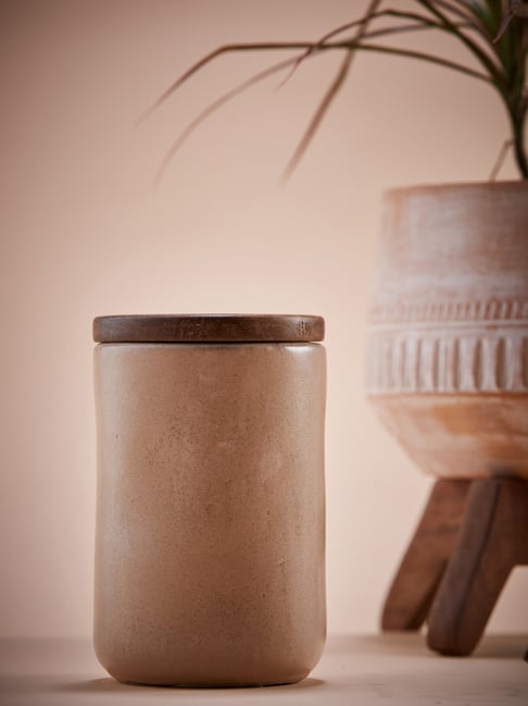 Fabindia Ayira Taupe Ceramic Jar (Large)