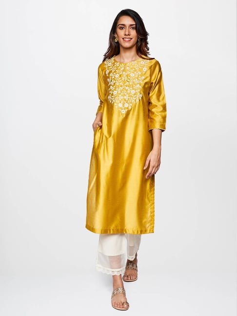 ITSE Mustard Embroidered Kurta Price in India