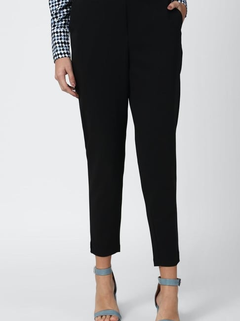 Jainish Black Tapered Fit Texture Trousers