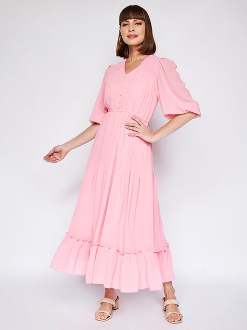 AND Pink Flared Fit A Line Dress Price in India