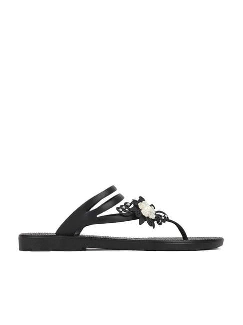 Elle Women's Black T-Strap Sandals