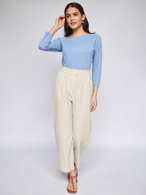 Buy Cream Trousers  Pants for Women by PANIT Online  Ajiocom