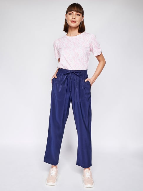 Buy Wardrobe by Westside Navy Cropped Paperbag Trousers for Women Online   Tata CLiQ