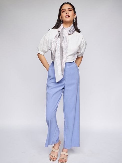 Buy AND Blue Straight Fit Pants for Women Online @ Tata CLiQ