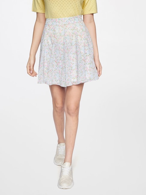 AND White Floral Print Skirt