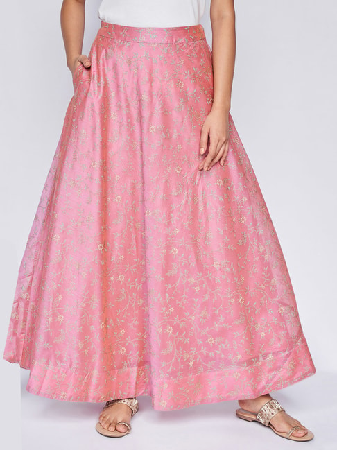 Global Desi Pink Embroidered Skirt Price in India