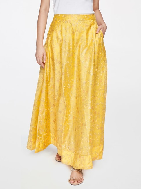 Global Desi Mustard Embroidered Skirt Price in India