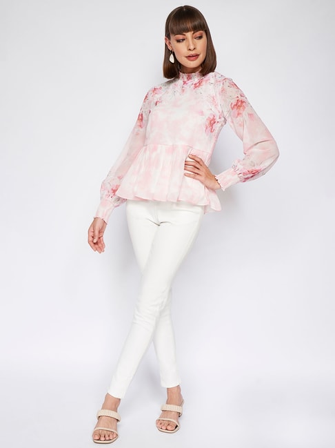 AND White & Pink Floral Print Top Price in India