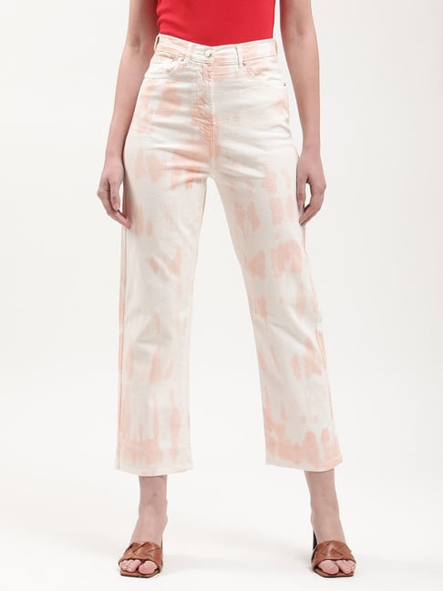 Elle Peach & White Tie-Dye Jeans