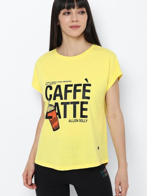 Allen Solly Yellow Graphic Print T-shirt Price in India