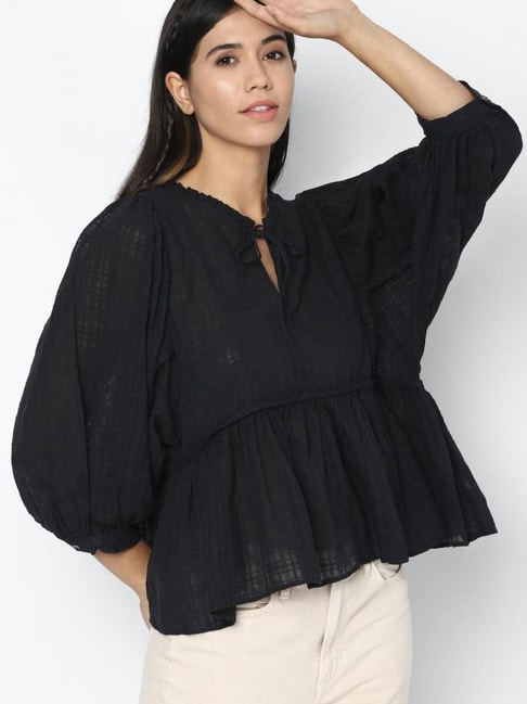 American Eagle Outfitters Black Self Print Top Price in India