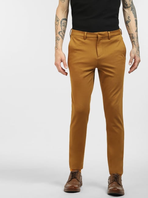 Camel Button Up Faux Leather Skinny Trousers  PrettyLittleThing