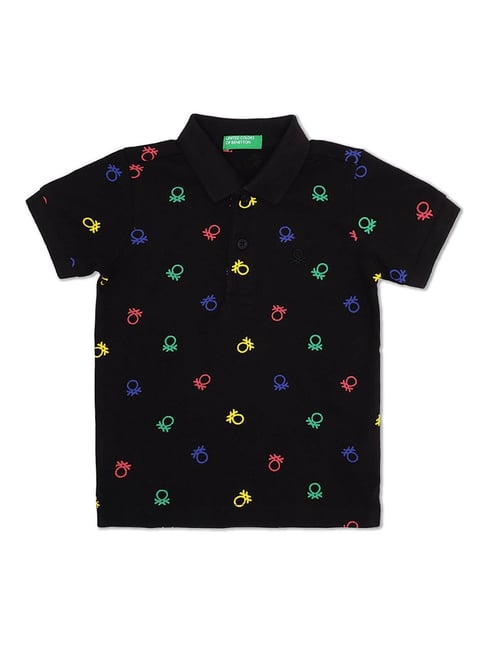 United Colors of Benetton Kids Black Printed Polo T-Shirt