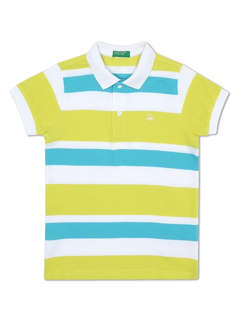 United Colors of Benetton Kids Green & White Striped Polo T-Shirt