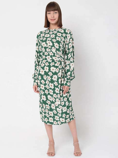 Vero Moda Green & White Floral Print Shift Dress