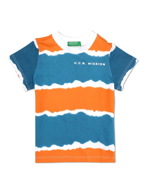 United Colors of Benetton Kids Orange & Blue Striped T-Shirt