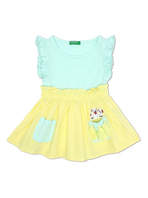 United Colors of Benetton Kids Aqua Blue & Yellow Solid Dress