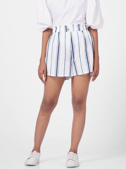 Vero Moda White & Blue Striped Shorts