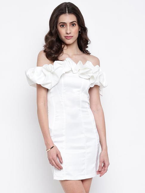 IKI CHIC White Off Shoulder Bodycon Dress Price in India