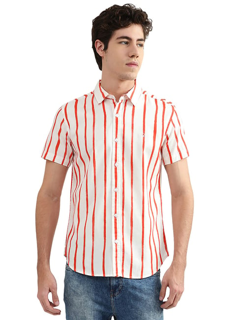 United Colors of Benetton White & Red Striped Shirt