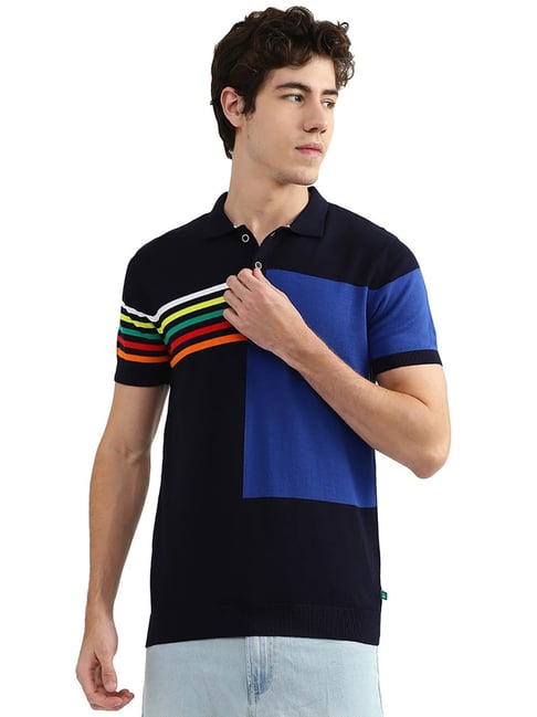 United Colors of Benetton Navy Striped Polo T-Shirt