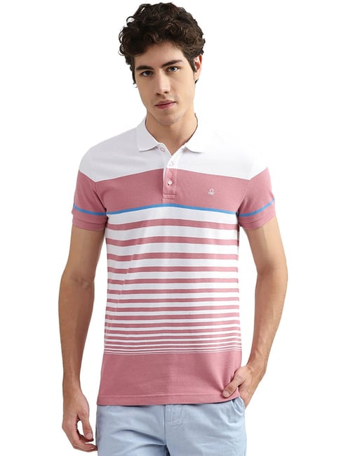 United Colors of Benetton Pink Striped Polo T-Shirt