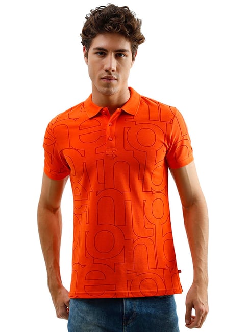 United Colors of Benetton Orange Printed Polo T-Shirt