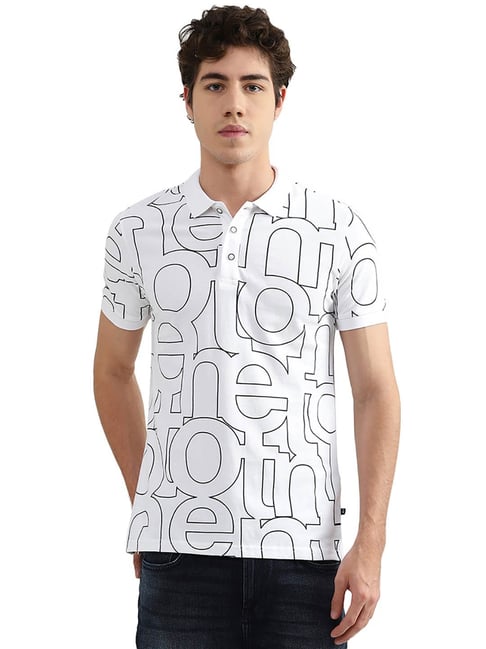 United Colors of Benetton White Printed Polo T-Shirt