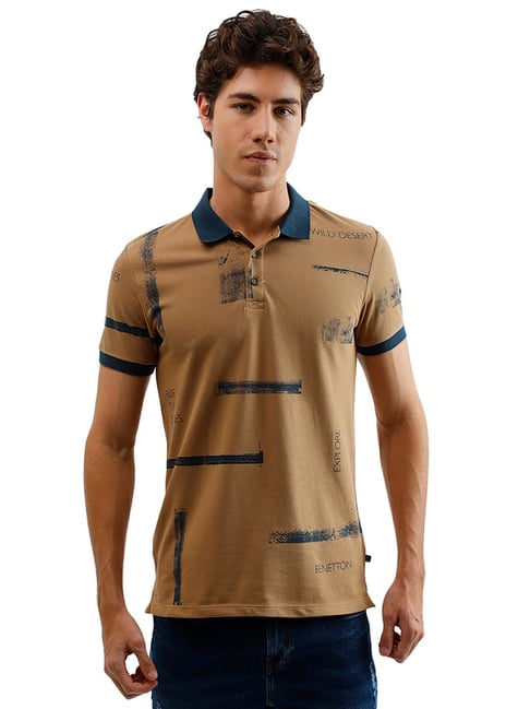 United Colors of Benetton Brown Printed Polo T-Shirt