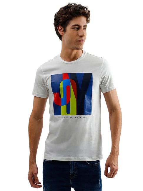 United Colors of Benetton Off White Printed T-Shirt