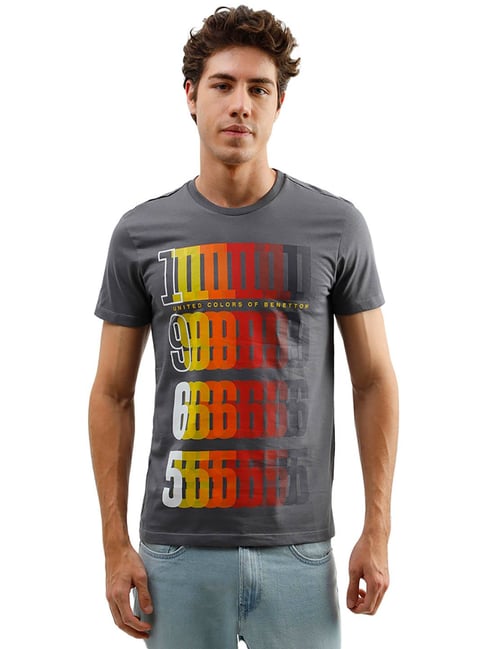 United Colors of Benetton Grey Printed T-Shirt