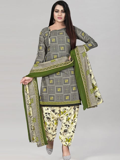 Buy Grey Dress Material for Women by SATRANI Online