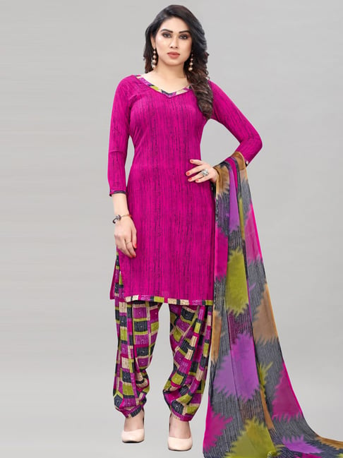 Satrani Pink Printed Unstitched Dress Material