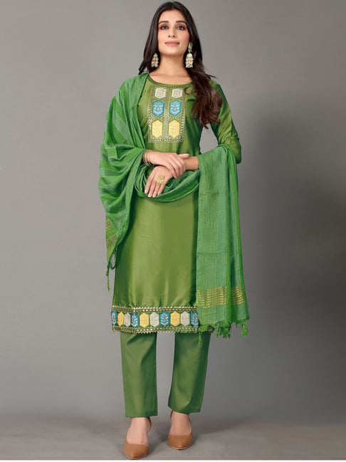 Satrani Green Embroidered Unstitched Dress Material