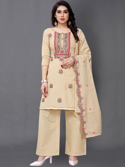 Amaranth cotton unstitched suit material online with cotton dupatta |  Kiran's Boutique