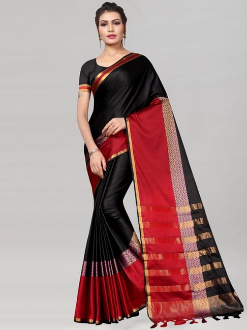 Satrani Black Woven Saree With Unstitched Blouse Price in India