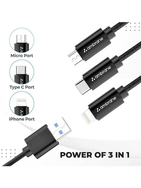 Ambrane Trio-11 in Fast Charging Cable (Black)