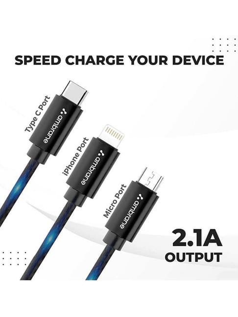 Ambrane Trio-11 in Fast Charging Cable (Black)
