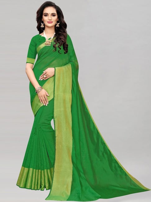 Satrani Green Woven Saree With Unstitched Blouse Price in India