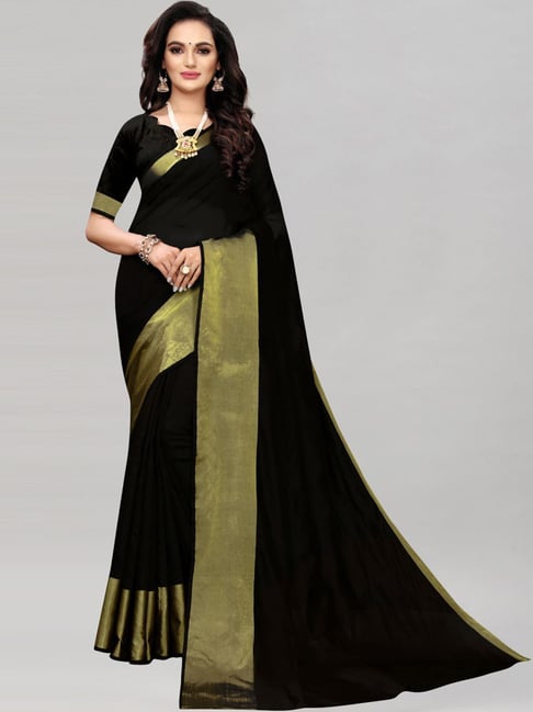 Satrani Black Woven Saree With Unstitched Blouse Price in India