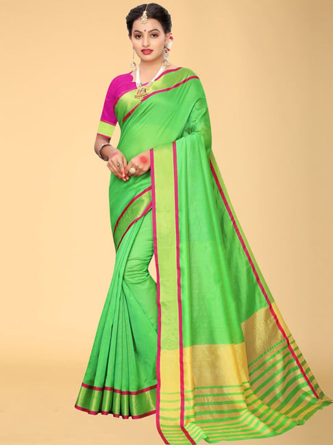 Satrani Green Woven Saree With Unstitched Blouse Price in India