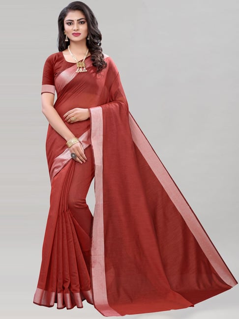 Satrani Maroon Saree With Unstitched Blouse Price in India