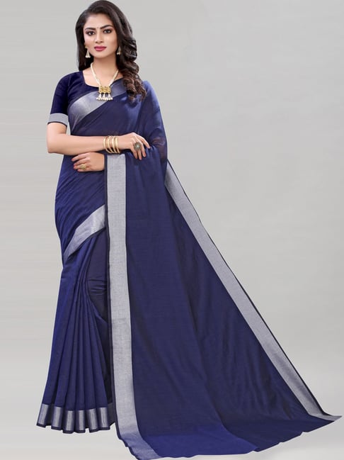 Satrani Navy Saree With Unstitched Blouse Price in India