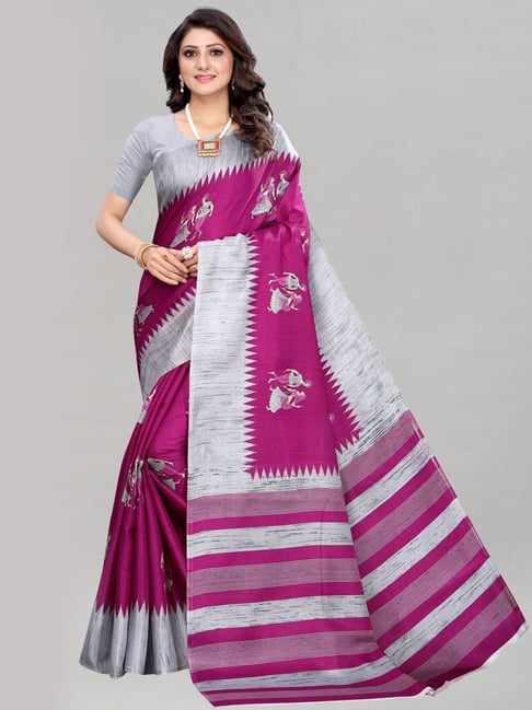 Satrani Purple Printed Saree With Unstitched Blouse Price in India